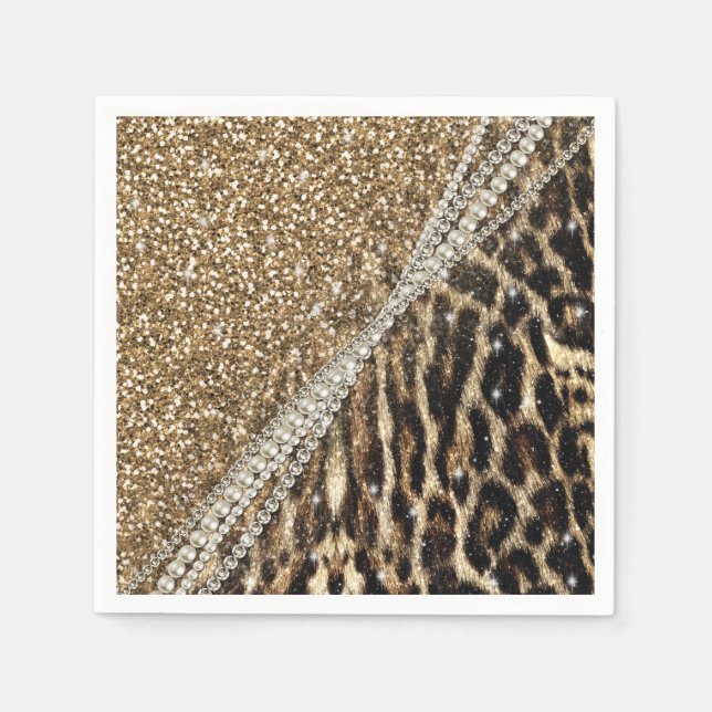 Beautiful Chic Girl Leopard Print Gold Glitzer Serviette (Vorderseite)