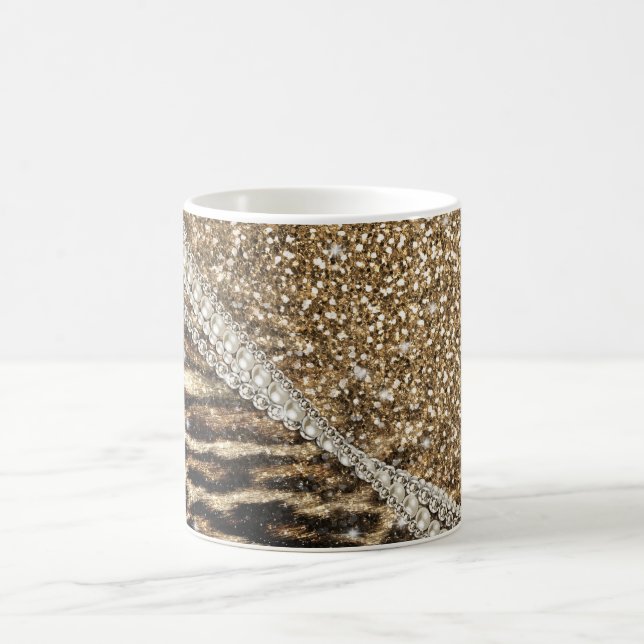 Beautiful Chic Girl Leopard Print Gold Glitzer Tasse (Mittel)