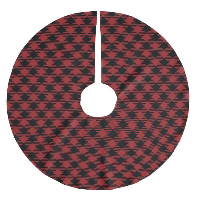 Beautiful Christmas Red Buffalo Kariert Polyester Weihnachtsbaumdecke (Vorderseite)