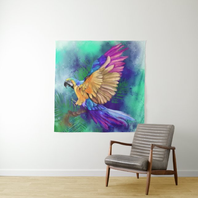 Beautiful Colorful Parrot Tapestry Wandteppich (Beispiel)