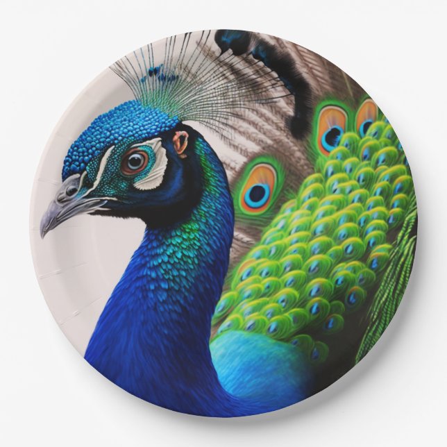 Beautiful Colorful Peacock Pfau Bird Houses Pappteller (Vorderseite)