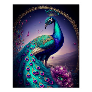Beautiful Colorful Peacock Pfau Bird Houses Poster