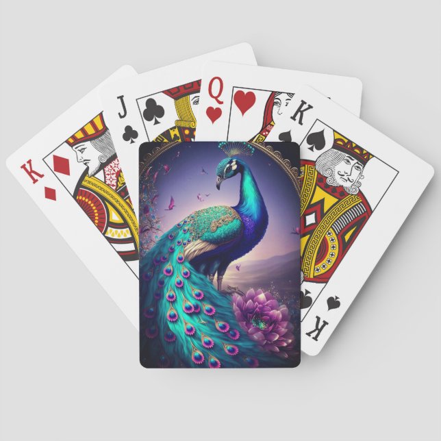 Beautiful Colorful Peacock Pfau Bird Houses Spielkarten (Rückseite)