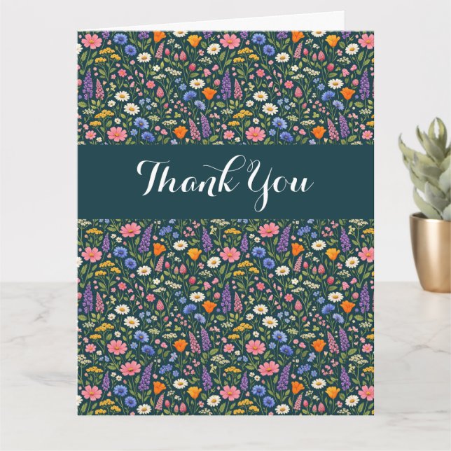 Beautiful Colorful Wildflowers on Dark Teal Karte (Kleine Pflanze)