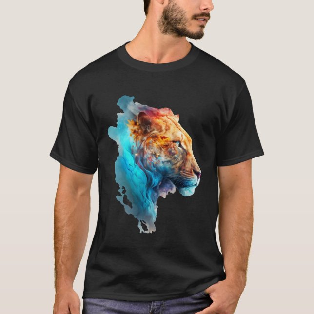 Beautiful colourful lion in blue smoke T-Shirt (Vorderseite)