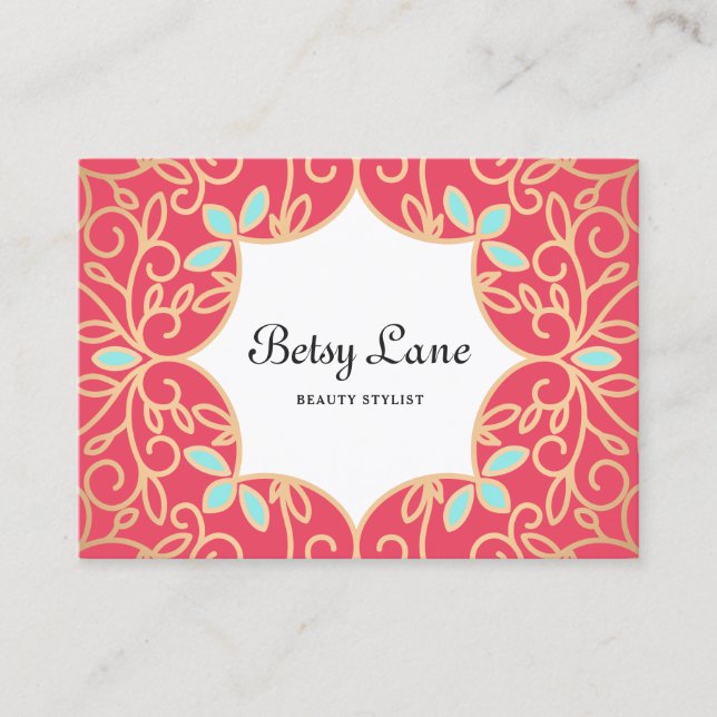 Beautiful Coral Rote Rose Gold Wirbel Schönheitssa Visitenkarte (Vorderseite)