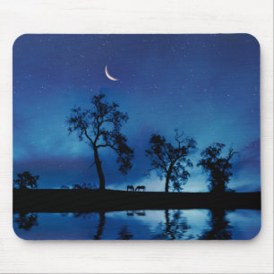 Beautiful Country Horses Starry Night Moon Mousepad