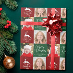 Beautiful Custom Christmas Foto Family Green Geschenkpapier<br><div class="desc">Wunderschönes personalisiertes Weihnachtspapier für Ihre Fotos. Passen Sie diese Geschenkpackung mit Ihren Kindern Fotos neben den eleganten Rentieren,  die über den Worten "Die Jahreszeit zum Jolly" springen. Fügen Sie Ihren Brauch aus Text unter Frohe Weihnachten in schöne weiße Kalligraphie.</div>