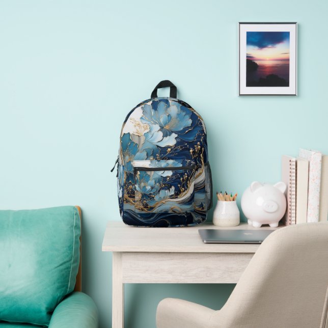 Beautiful Custom Designed Backpack Blau und Gold Bedruckter Rucksack (InSitu)