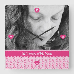 Beautiful Custom Pink Ribbon Memorial Quadratische Wanduhr