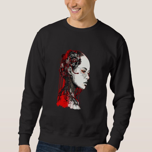 Beautiful Cyborg Gothic Woman Trash Polka Art Sweatshirt (Vorderseite)