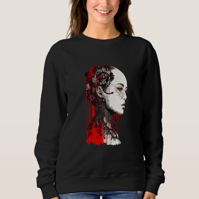 Beautiful Cyborg Gothic Woman Trash Polka Art Sweatshirt (Vorderseite)