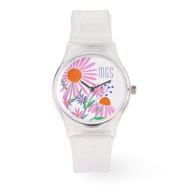 Beautiful Daisies benutzerdefinierte Monogramm-Uhr Armbanduhr (Vorderseite)
