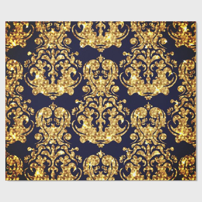 Beautiful Damask Gold & Black Wrapping paper roll Geschenkpapier (Flach)