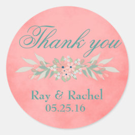 Beautiful Danke Pink Floral Runder Aufkleber