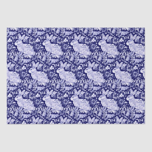 Beautiful Dark Blue & White Rabbit Dedham Delft Seidenpapier (Vorderseite)