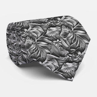 Beautiful Dark Gray Leaf Pattern Faux Leather  Krawatte