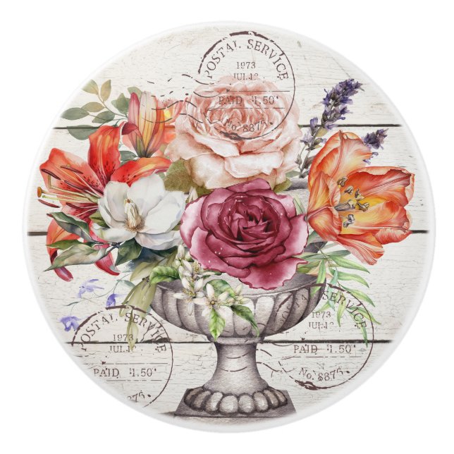 Beautiful decorative rustic trendy wood Botanical Keramikknauf (Vorderseite)