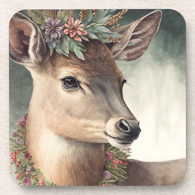 Beautiful Deer Winter Holidays/Christmas Coasters Getränkeuntersetzer (Vorderseite)