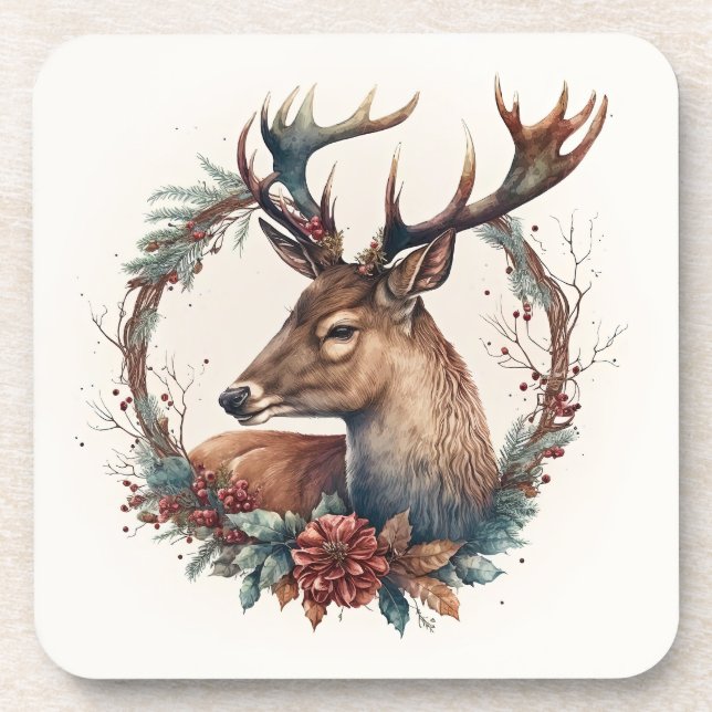 Beautiful Deer Winter Holidays/Christmas Coasters Getränkeuntersetzer (Vorderseite)