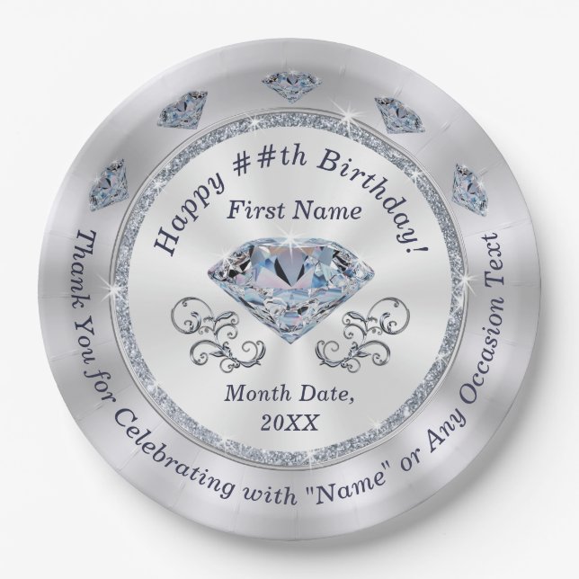 Beautiful Diamond, Geburtstags-Teller Personalisie Pappteller (Vorderseite)