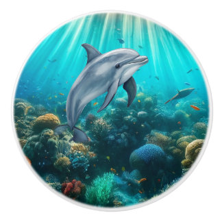 Beautiful Dolphin Door Knob - Ceramic Keramikknauf