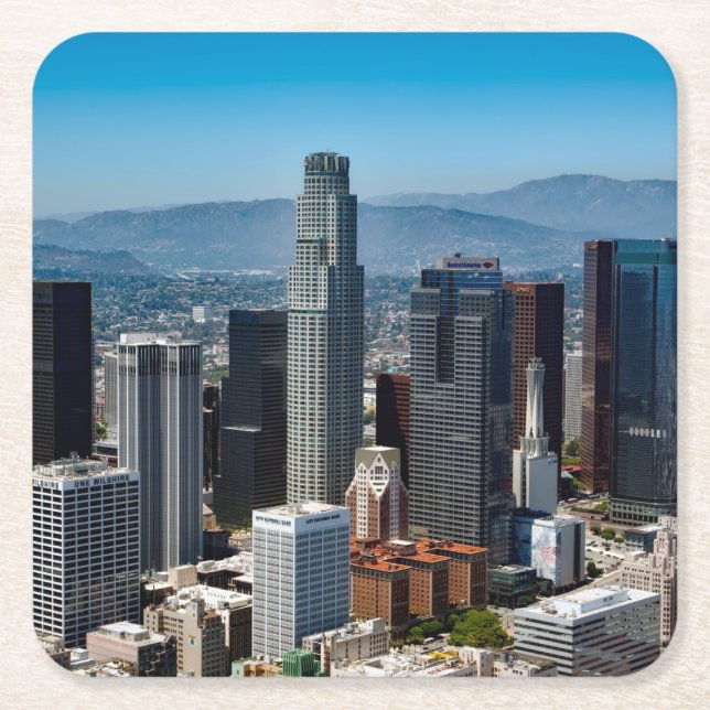 Beautiful Downtown Los Angeles California Skyline Rechteckiger Pappuntersetzer (Vorderseite)