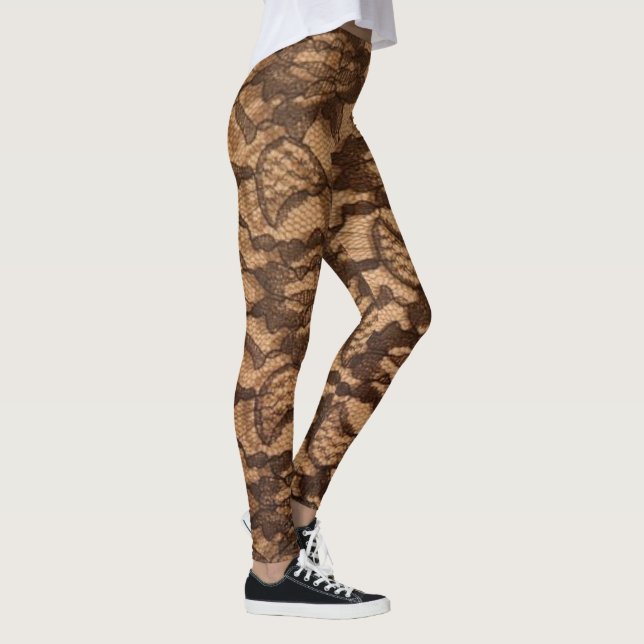 Beautiful Dressy Lace Look Brown Yoga Leggings (Rechts)