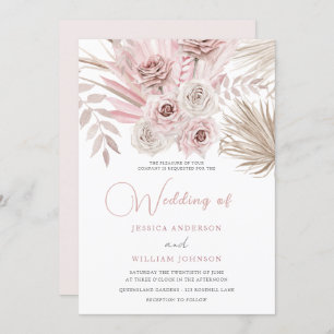 Beautiful Dusty Rose & Blush Ivory Boho Wedding Einladung