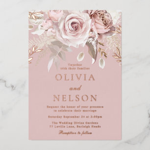 Beautiful Dusty Rose Wedding Rose Gold Folieneinladung