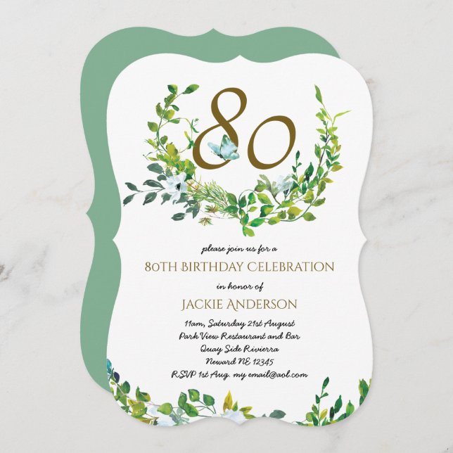 Beautiful Elegant 80. Geburtstag Einladungen Wo/Ma (Vorne/Hinten)
