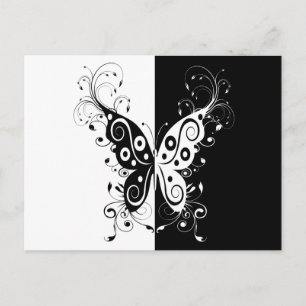 Beautiful elegant black and white butterfly swirls postkarte