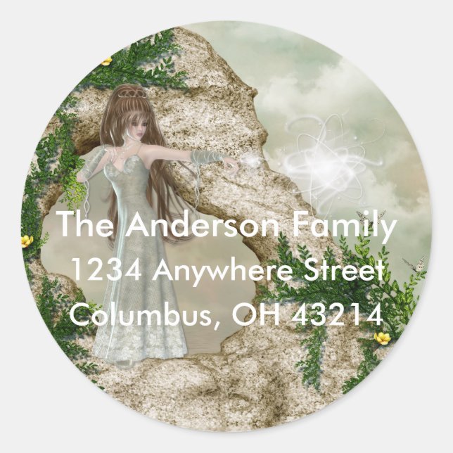 Beautiful Elven Magic Fantasy Rücksendeadresse Lab Runder Aufkleber (Vorderseite)