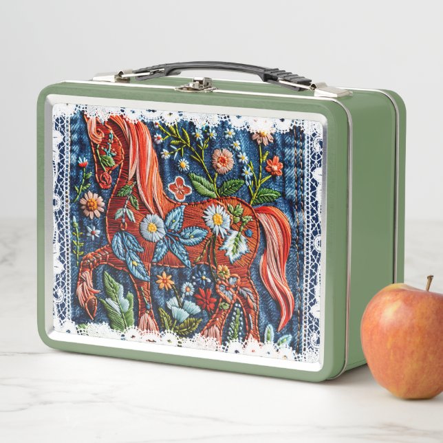 Beautiful Embroidered Horse Metall Brotdose (Beispiel)