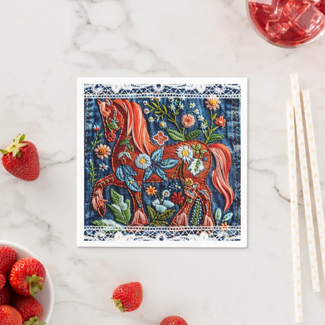 Beautiful Embroidered Horse Serviette (Beispiel)