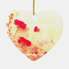 Beautiful Faded Flowers on a Valentines Day Tree Keramik Ornament