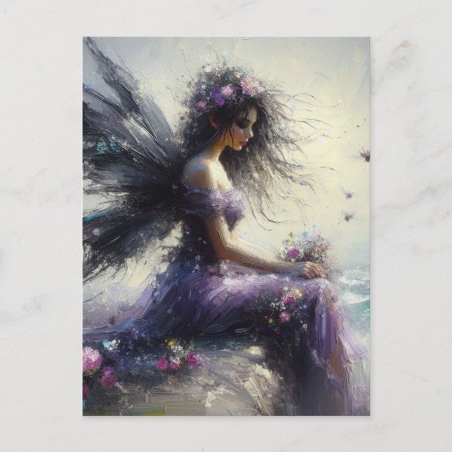 Beautiful Fairy Sitting on a Cliff Wearing Purple Postkarte (Vorderseite)