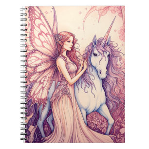Beautiful Fairy With Unicorn Abbildung Beautiful Notizblock