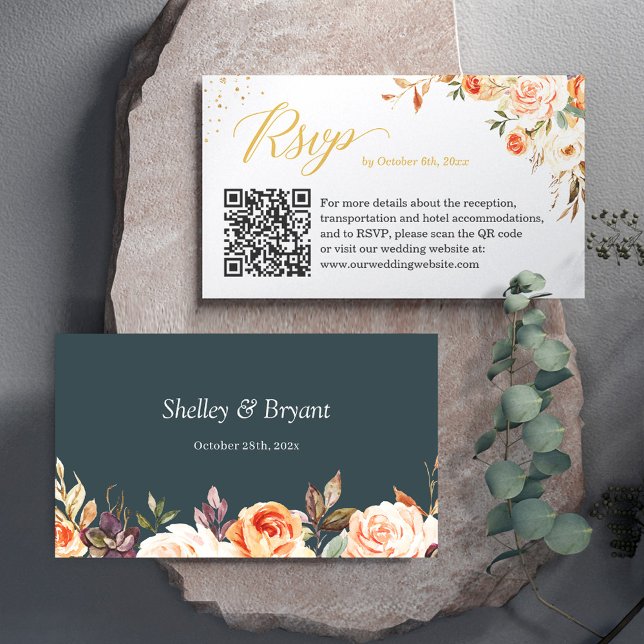 Beautiful Fall Floral Wedding Website UAWG QR Code Begleitkarte (Von Creator hochgeladen)