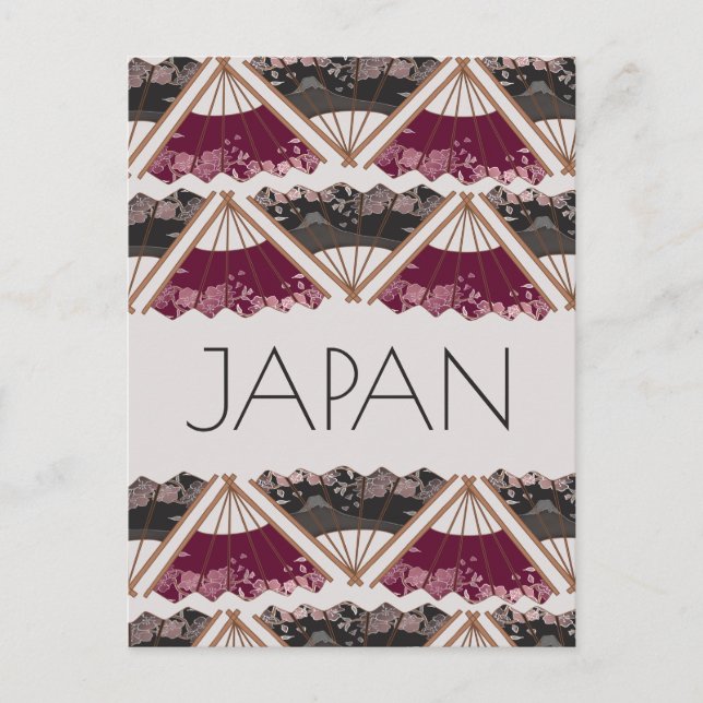 Beautiful Fan Sakura Hand Illustriert Japan Postkarte (Vorderseite)
