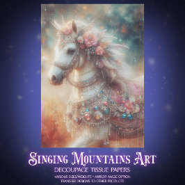 Beautiful Fancy White Horse With Flowers Decoupage Seidenpapier