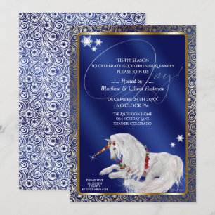Beautiful Fantasy Christmas Unicorn Joy Blue Einladung