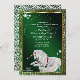 Beautiful Fantasy Christmas Unicorn Joy Green Einladung
