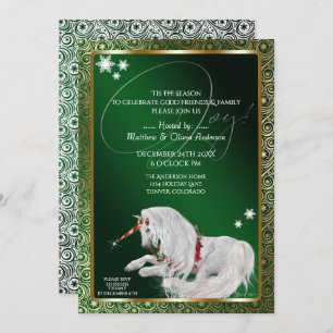 Beautiful Fantasy Christmas Unicorn Joy Green Einladung