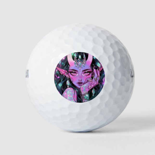 Beautiful Fantasy Demon Elf Anime Girl Golfball (Vorderseite)