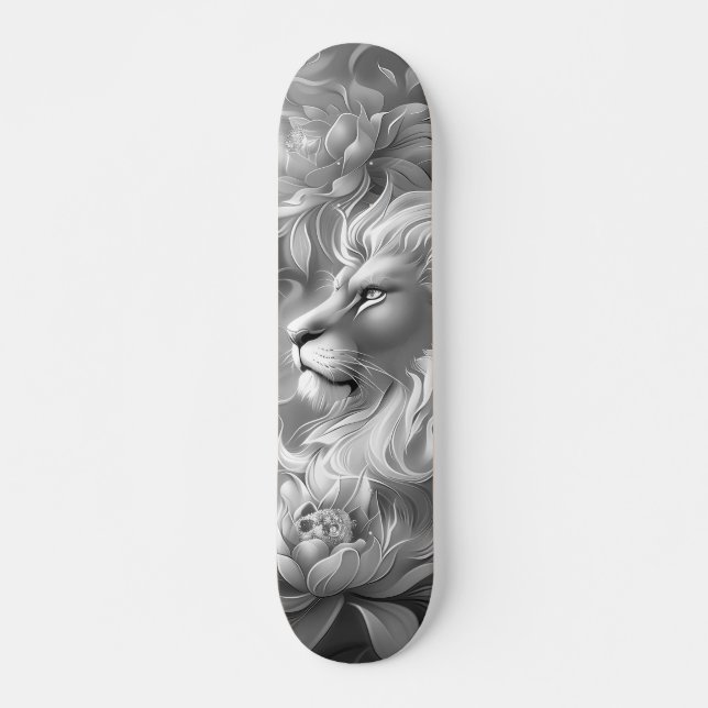 Beautiful Fantasy Gray Scale Lion & Florals  Skateboard (Vorne)
