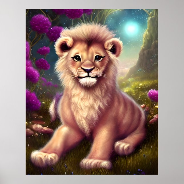 Beautiful Fantasy Niedlich Kawaii Lion Cub Poster (Vorne)