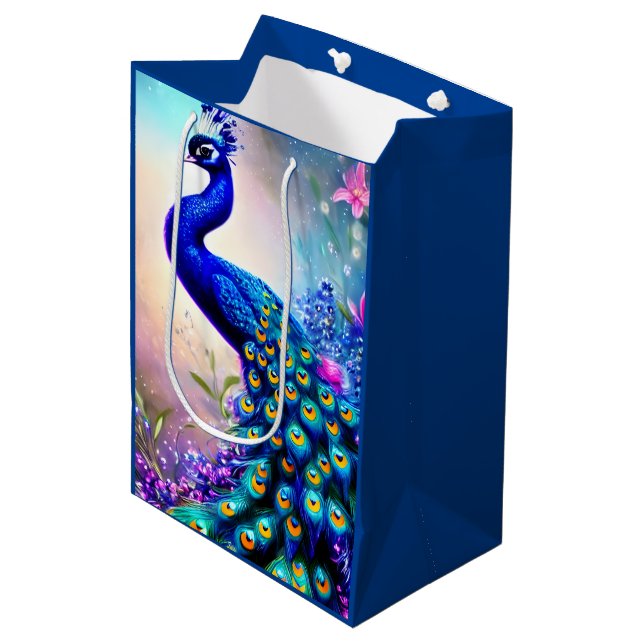 Beautiful Fantasy Peacock Mittlere Geschenktüte (Vorderseite Schrägansicht)
