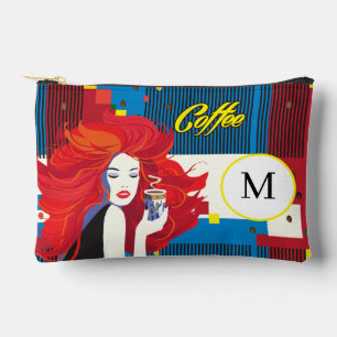 "Beautiful Fashion Woman with Coffee Cup" Monogram Zubehörtasche