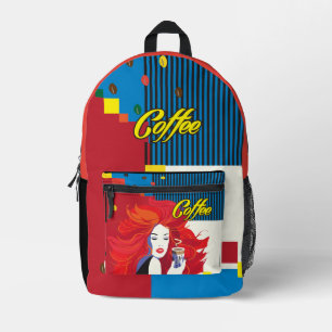 "Beautiful Fashion Woman with Coffee Cup" Pop Art Bedruckter Rucksack